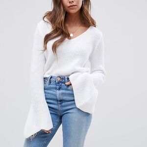 ASOS white cropped sweater with flared sleeves